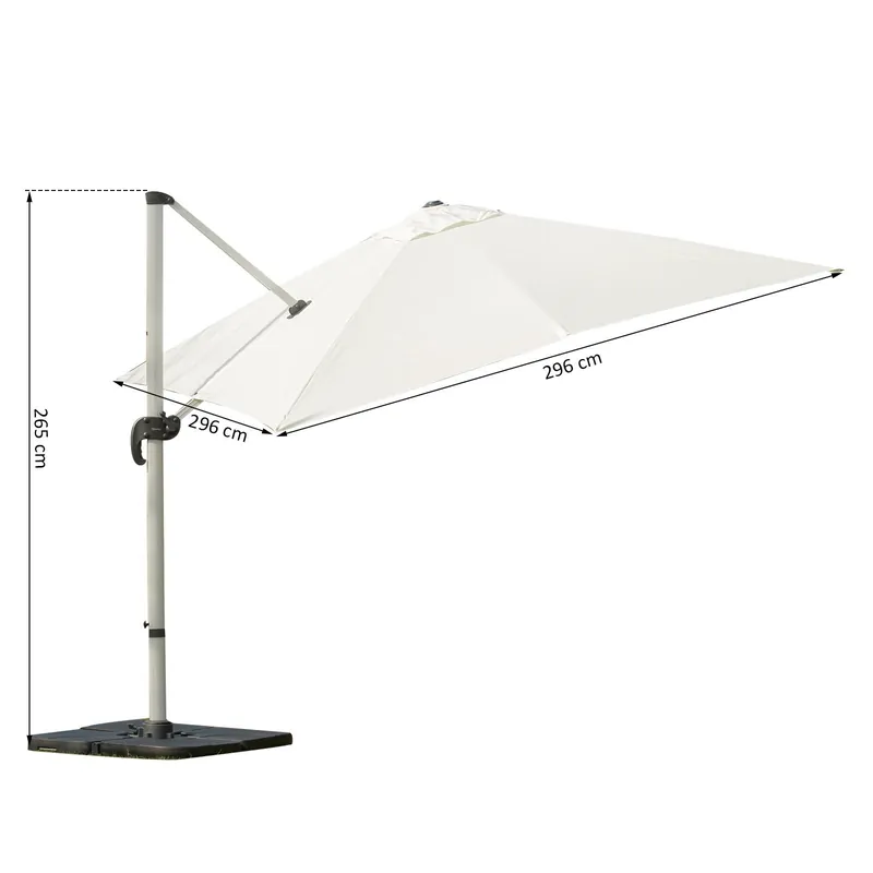 EASYCOMFORT Ombrellone a Sbalzo 3 x 3m con Struttura in Alluminio per Giardino, Bianco