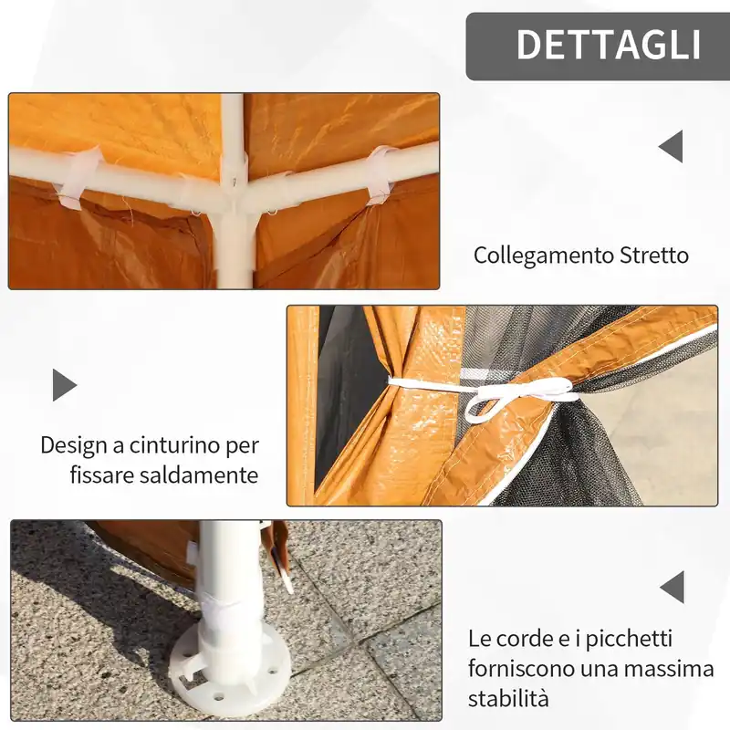 EASYCOMFORT Tenda Gazebo da Giardino Pieghevole con Zanzariera in Metallo e PE, 395x295cm, Marrone