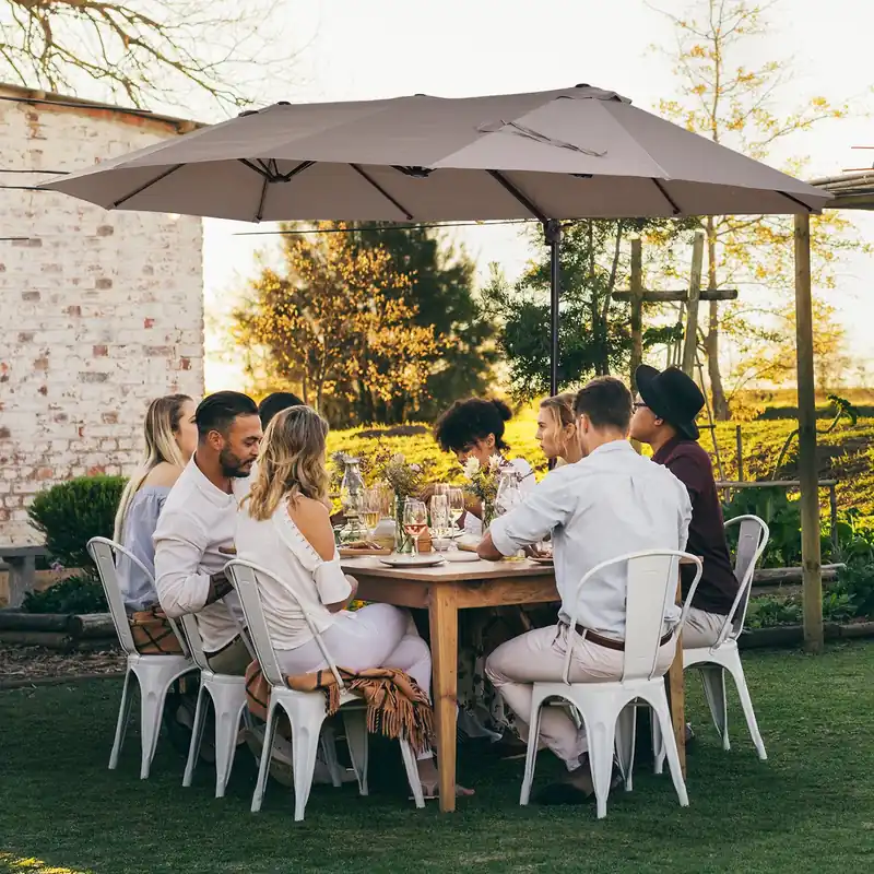 EASYCOMFORT Ombrellone Doppio da Giardino in Metallo e Poliestere Anti-UV Impermeabile, 440x270x250cm, Marrone