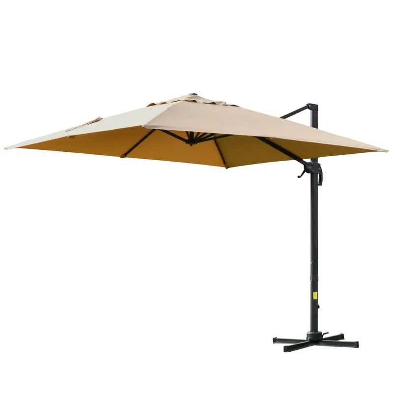 EASYCOMFORT Ombrellone 3x3 m da Giardino a Braccio con Manovella, Inclinazione Regolabile e Girevole a 360°, Khaki