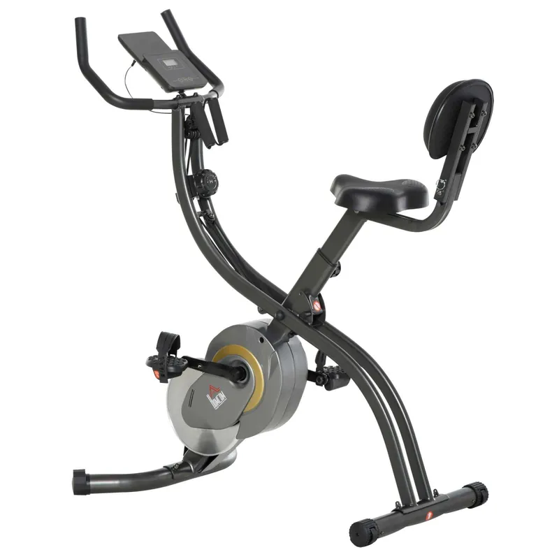 EASYCOMFORT Cyclette Pieghevole Resistenza Regolabile su 16 Livelli, Bici da Spinning con Elastici per Braccia e Schermo LCD, Volano 6kg, 113x65x120cm, Nero Grigio