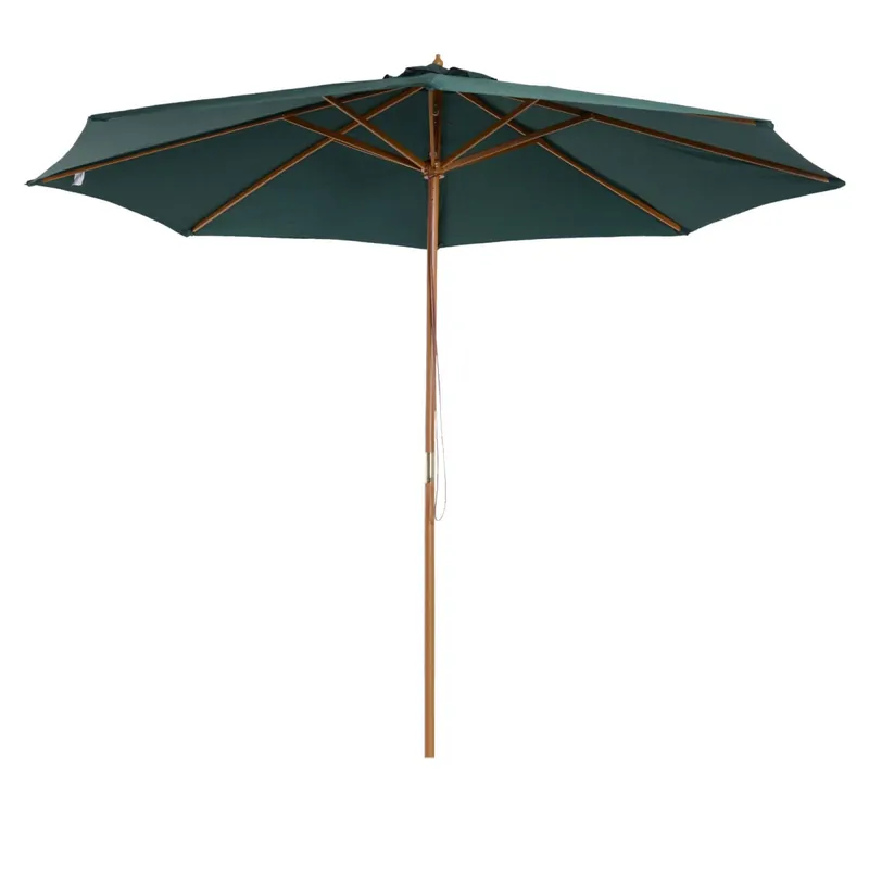 EASYCOMFORT Ombrellone da Giardino 3x2.5 m con Apertura a Corda, 8 Stecche, in Legno e Poliestere Verde Scuro
