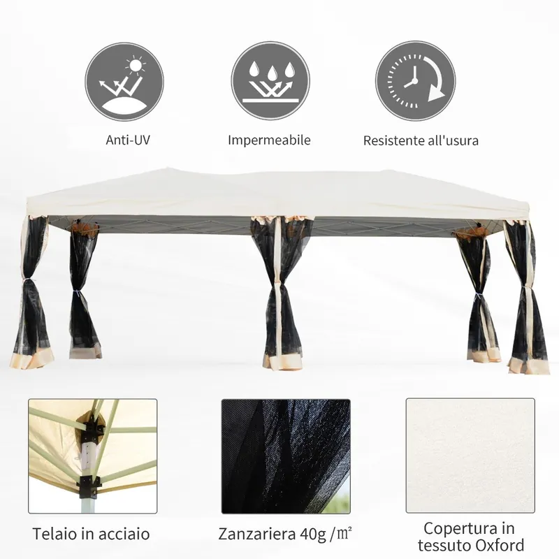 EASYCOMFORT Gazebo da Giardino 3x6 m Pieghevole e Impermeabile con Zanzariera e Borsa da Trasporto Inclusa, Beige