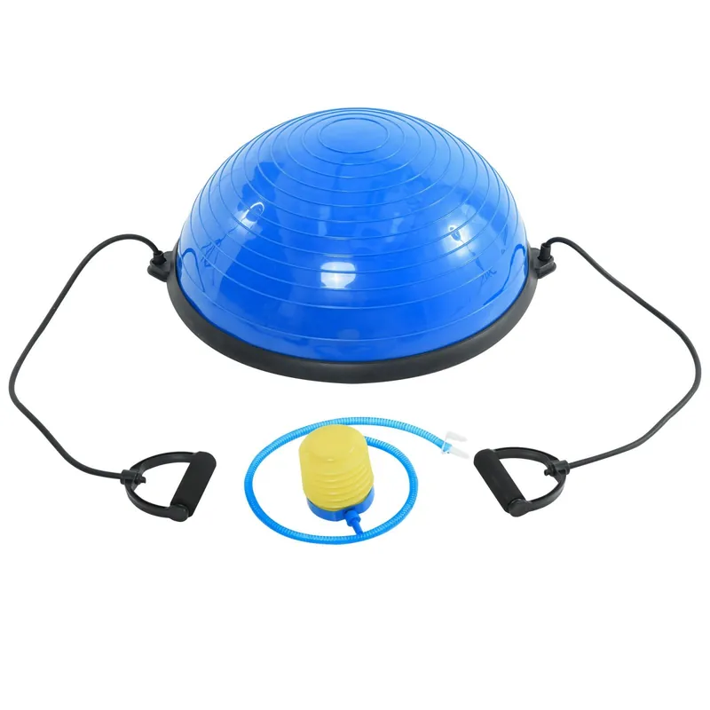 EASYCOMFORT Bosu Ball Balance Ball con 2 Elastici e Pompa per Allenamento a Casa Potenziamento Muscolare e Riabilitazione 52cm Blu