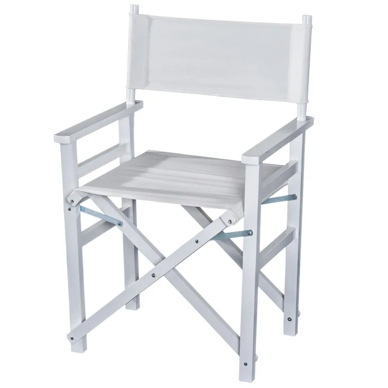 EASYCOMFORT Sedia da Regista in Legno di Faggio e Seduta in Tessuto Bianco