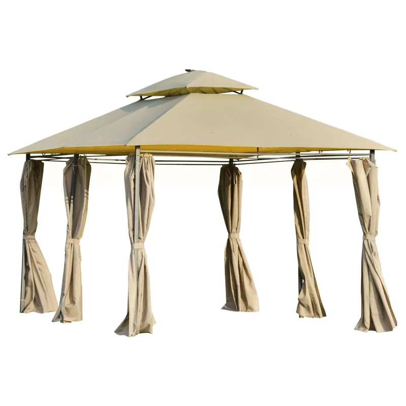 EASYCOMFORT Gazebo da Giardino 3x4m con Pareti Rimovibili, Pannelli Solari e Luci a LED, Cachi