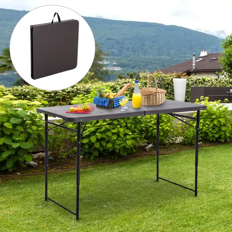 EASYCOMFORT Tavolo Campeggio Pieghevole Portatile con Altezza Regolabile Effetto Legno 122x61x53\\/71,5cm