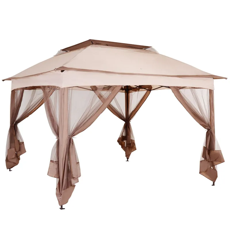 EASYCOMFORT Gazebo Doppio Tetto Impermeabile con Zanzariere, Marrone, 3.25x3.25m