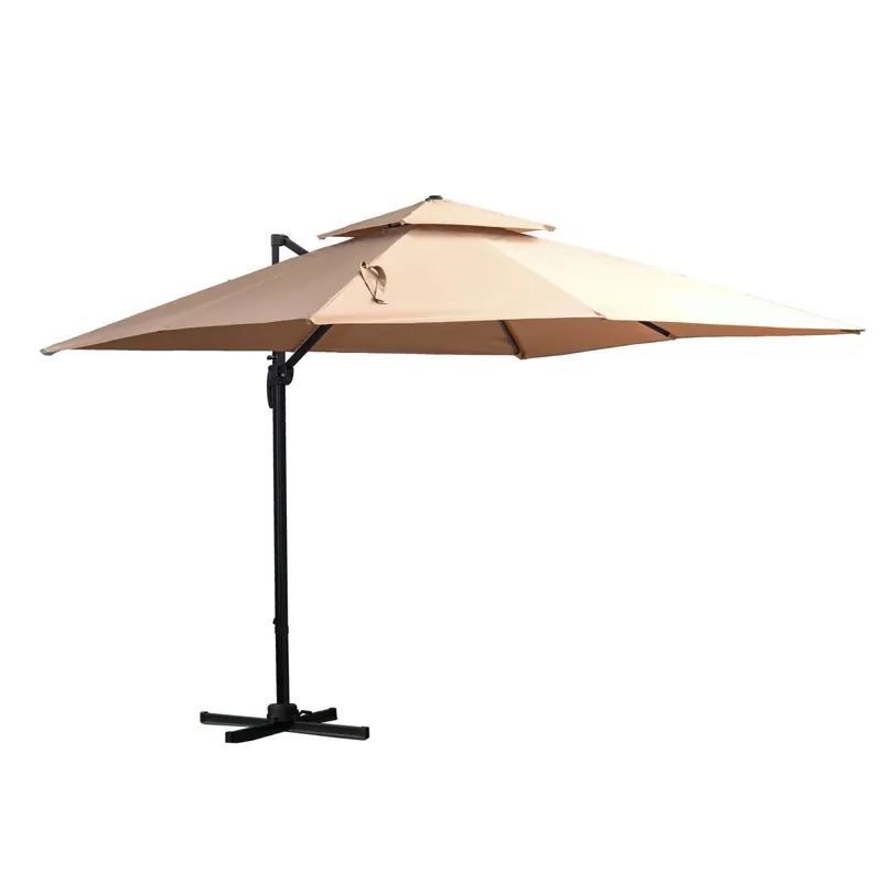 EASYCOMFORT Ombrellone da Giardino 294x294cm a Braccio con Manovella, Girevole a 360° e Inclinazione Regolabile, Khaki