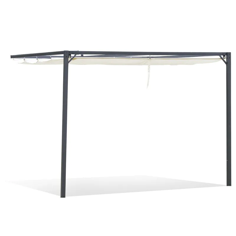 Easycomfort Gazebo Pergola 3x3m da Giardino in Metallo con Tettuccio Scorrevole Bianco Crema, Pergola da Giardino a Parete