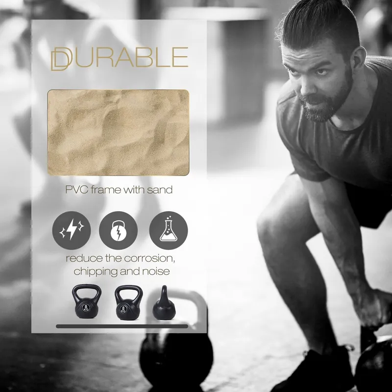EASYCOMFORT Kettlebell da 8 kg per Sport e Fitness in PVC con Sabbia e Maniglia Liscia Anti-Sfregamento