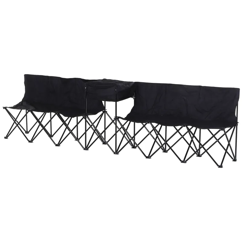 EASYCOMFORT Sedia Panchina da Campeggio Pieghevole 6 Posti Nero 306cm x 48cm x 82cm