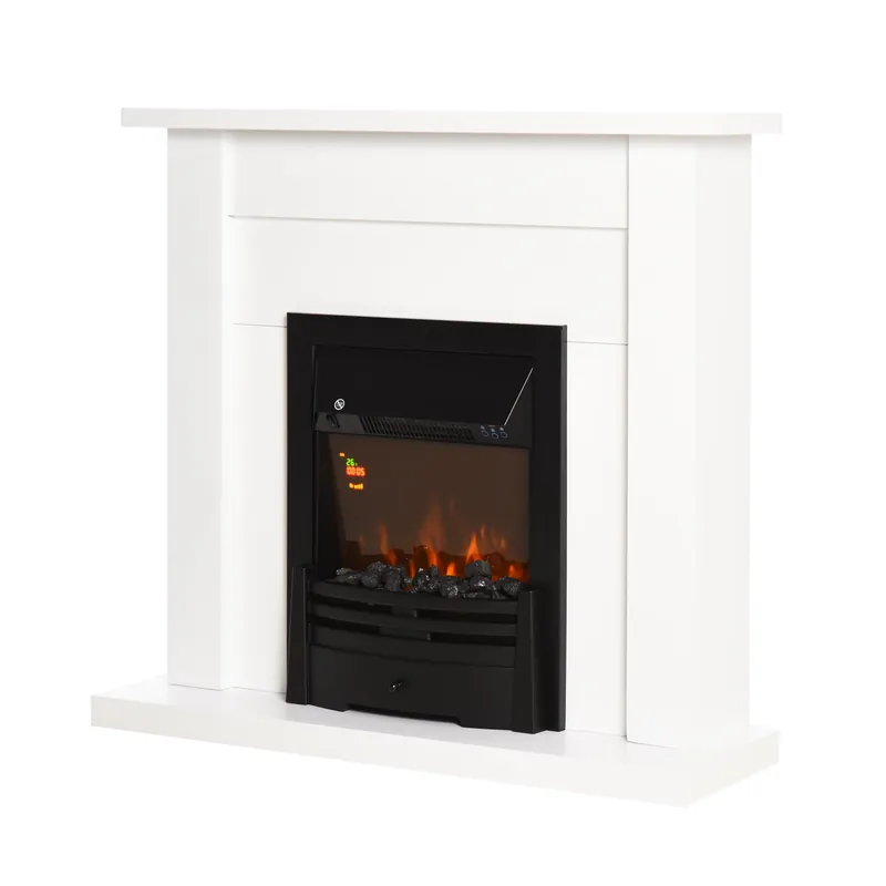 EASYCOMFORT Camino Elettrico 1000\\/2000W Effetto Fiamma con LED a 5 Livelli e Telecomando Bianco