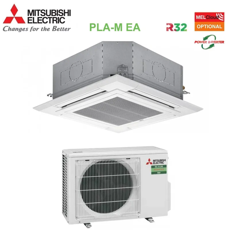 Climatizzatore Condizionatore Mitsubishi Electric Cassetta Power Inverter 90x90 a 4 Vie 12000 Btu PLA-M35EA + PUZ-ZM35VKA R-32 Wi-Fi Optional con Griglia Inclusa