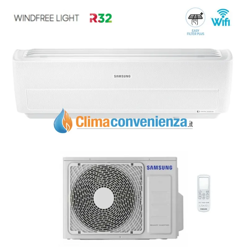 Climatizzatore Condizionatore Samsung Inverter serie WINDFREE LIGHT 12000 BTU AR12NXWXCW R-32 Wi-Fi Integrato classe A++