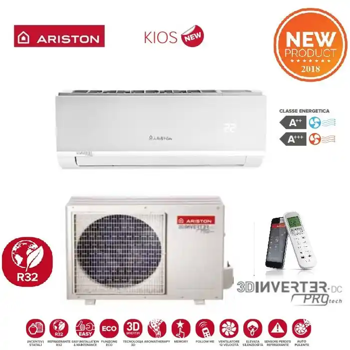 CLIMATIZZATORE CONDIZIONATORE ARISTON INVERTER serie KIOS 9000 BTU 25 MUD6 R-32 Wi-Fi OPTIONAL