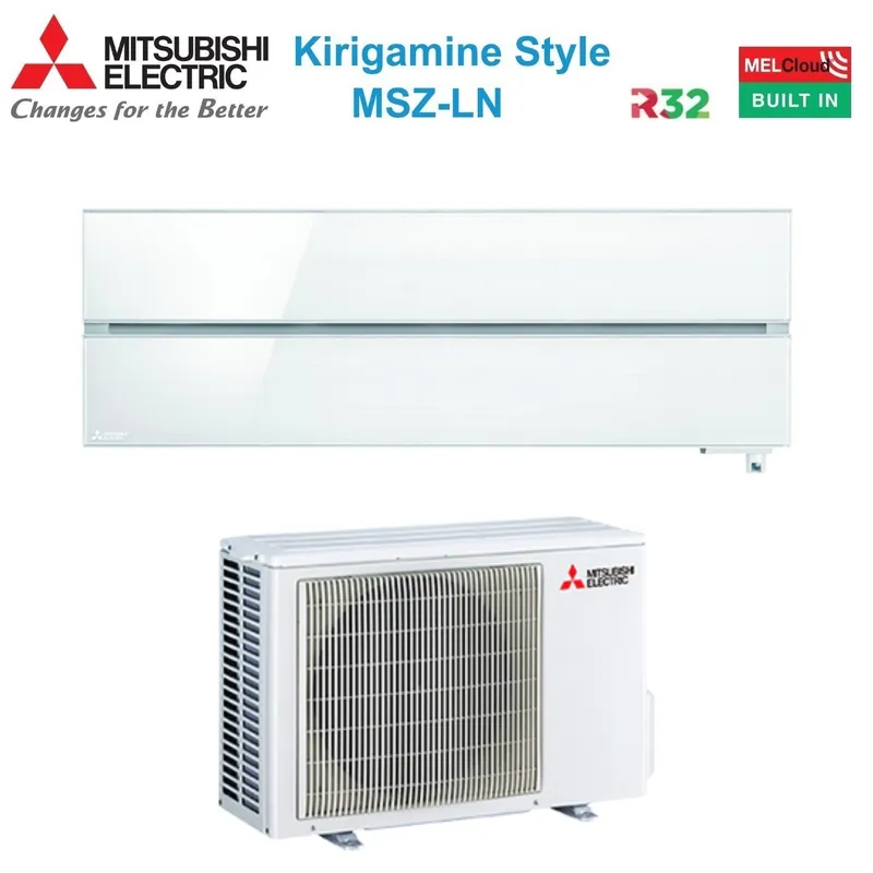 Climatizzatore Condizionatore Mitsubishi Electric Inverter serie Kirigamine Style 9000 Btu LN25VGV + MUZ-LN25VG-E1 Pearl White R-32 Wi-Fi Integrato Classe A+++ Bianco Perla