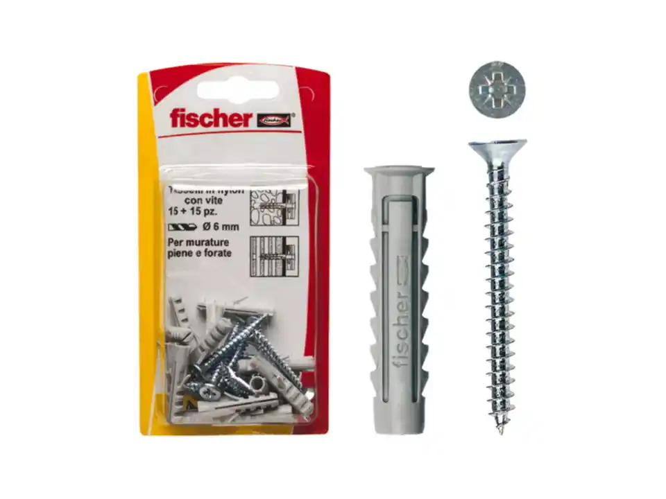 Fissaggio in nylon con vite sx 6 s k in blister, ø foro 6 mm, 15 pz