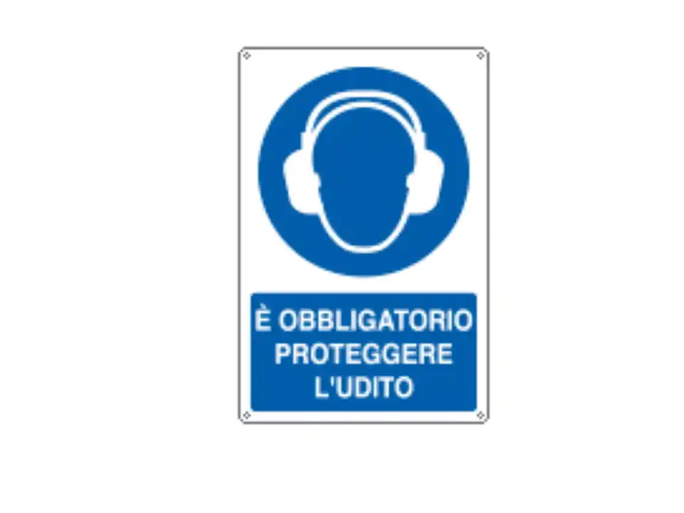 Cartello "obbligo proteggere l‘udito" 33,3x50 cm