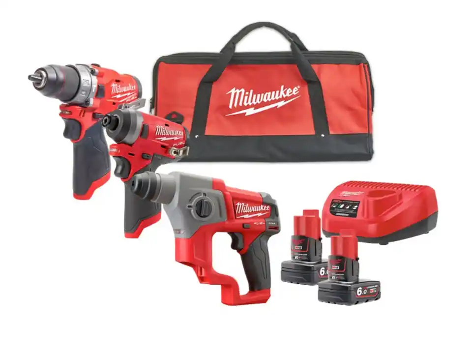 Kit m12 fpp3c-601 - trapano m12 fpd2 + tassellatore m12 ch + fid2 avvitatore a impulsi, 2 x 6ah