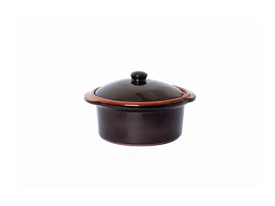 Casseruola/tegame bombato con coperchio in coccio da fuoco, ø 12 cm