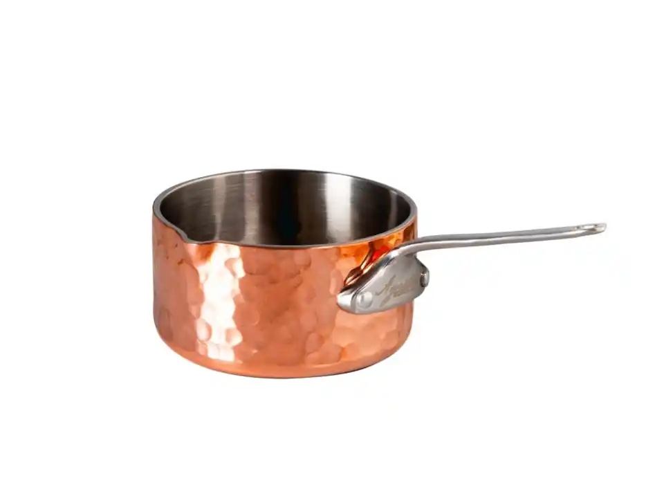 Casseruolino in copper 3 martellato con beccuccio a dx 1 manico 1907 - ø 5 cm