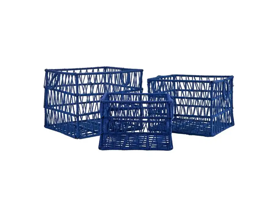 Cesta rettangolare in ferro rivestita in corda blu