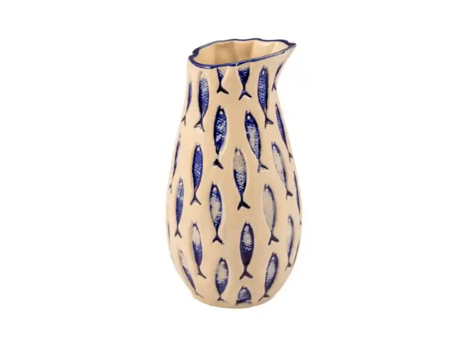Thalassios, caraffa bianca con decoro blu in rilievo cl 50