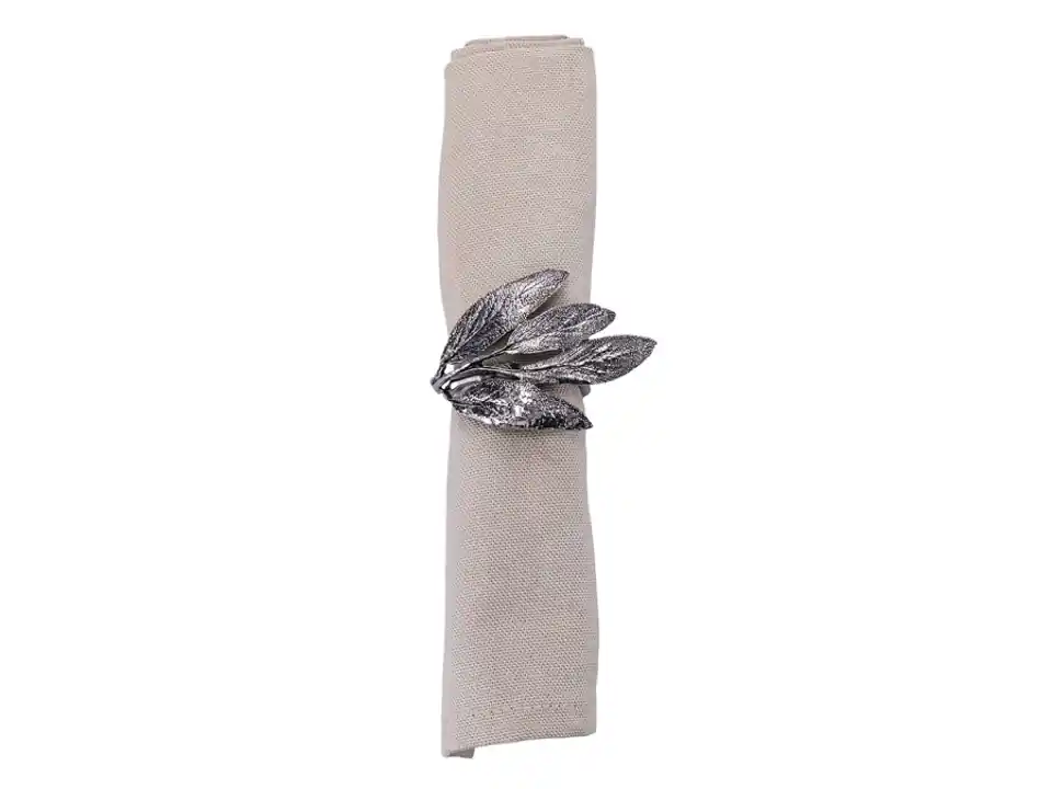 Xmas, set 4 portatovaglioli foglie in metallo silver