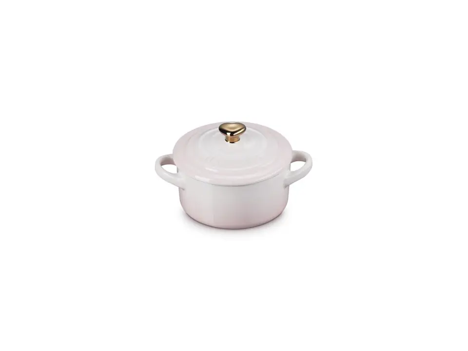 Mini cocotte in gres vetrificato con pomolo a cuore oro 10 cm - shell pink