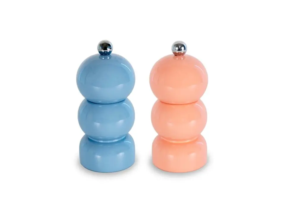 Set macina pepe e sale in legno laccato con macina in ceramica, azzurro e rosa