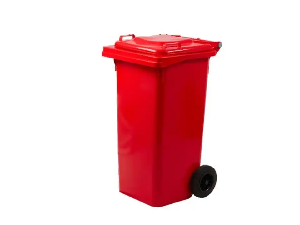 Bidone quadro n.u. con ruote 240 lt rosso - ics