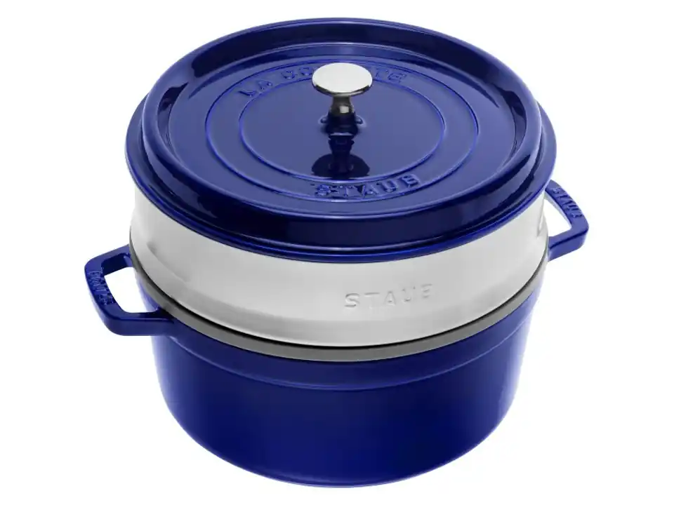 Cocotte con cestello a vapore blu scuro, ø 26 cm