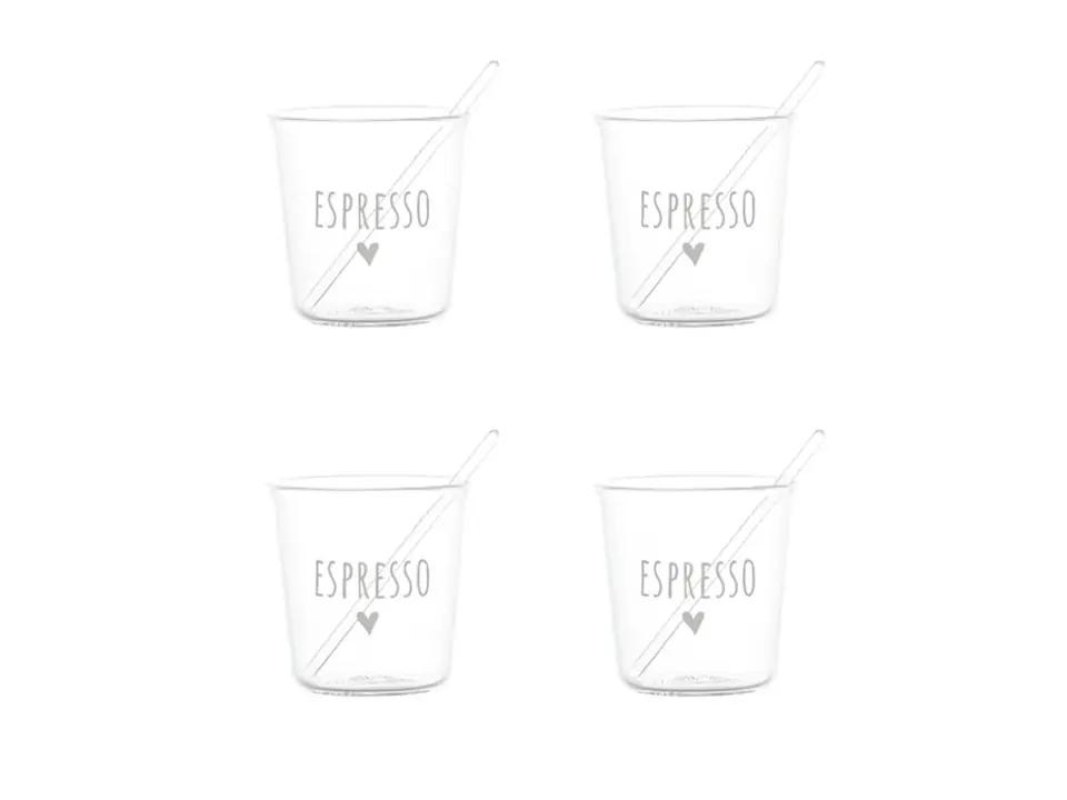 Set 4 bicchierini espresso espresso in bianco, con paletta