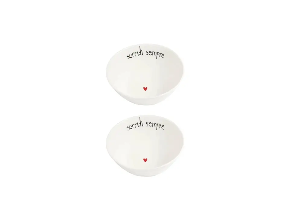 Set 2 coppette in gres sorridi sempre ø15 cm