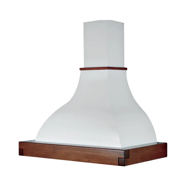 Cappa Cucina Rustica Bianca LALLA 120 cm con Cornice in Legno Tabacco
