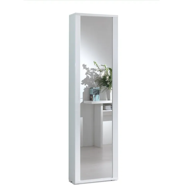 Scarpiera Con Anta A Specchio, 7 Ripiani, Bianco\\/Bianco