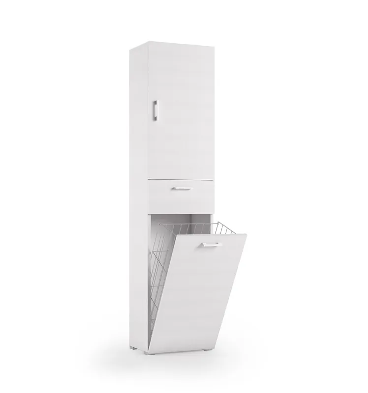 Mobile Multiuso con Cestello Porta Biancheria Bianco con maniglie