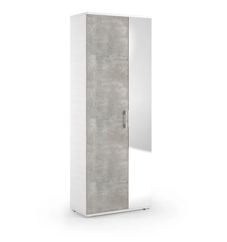 Multiuso Con Specchio, 1 Cassetto, 6 Ripiani, Bianco e anta Cemento