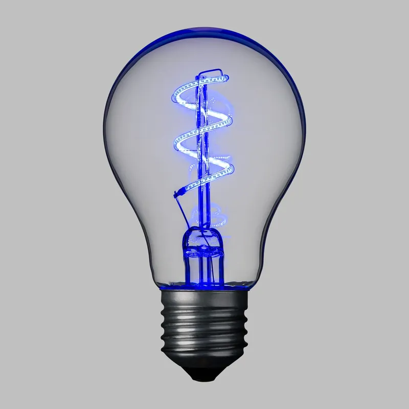 Lampada E27 36V goccia spirale Ø60mm Blu