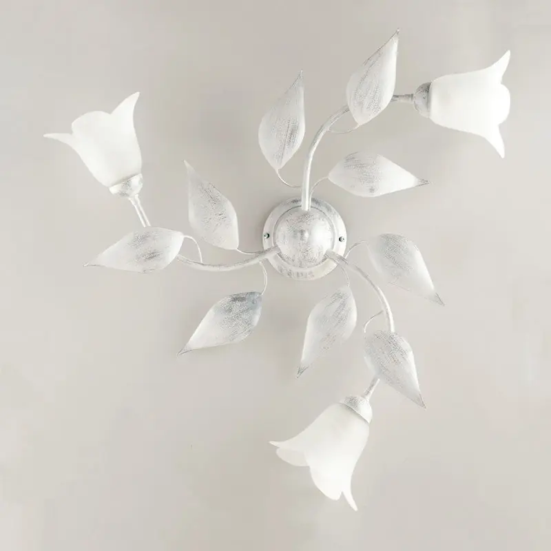Plafoniera in ferro Bianco Argento tre luci vetri Alabastro Bianchi 67x h20 cm