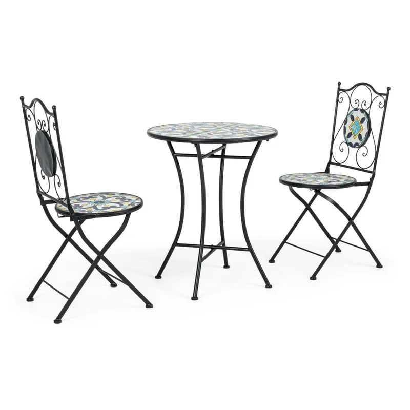 Set tavolo Ø 60x75h cm + 2 sedie pieghevoli