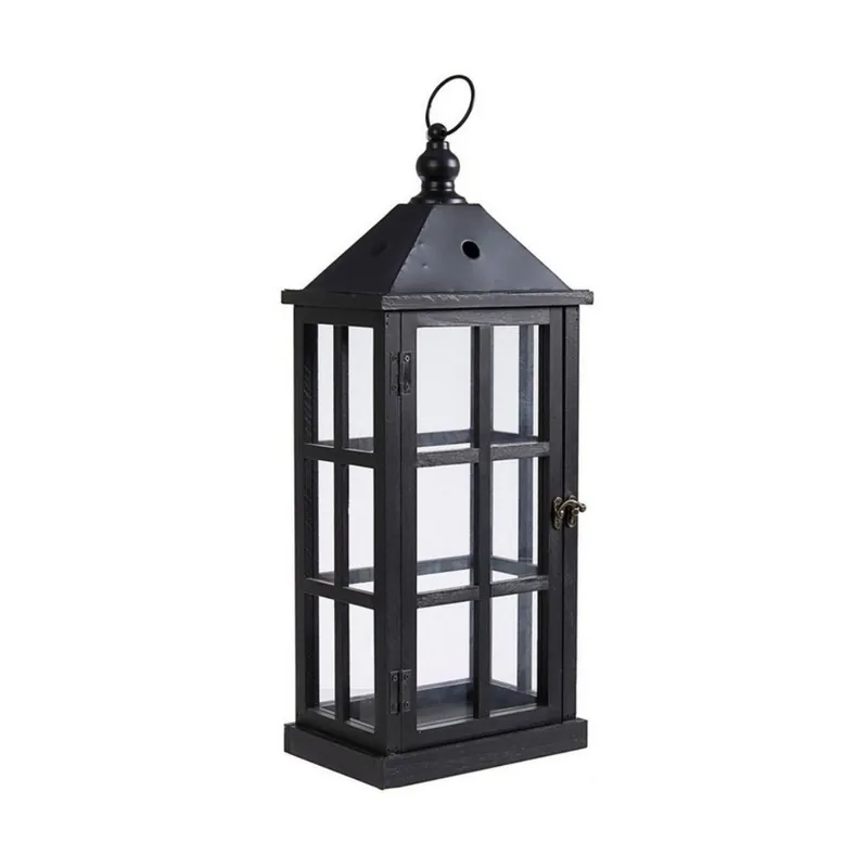 Lanterna nera h55 in legno e vetro 22,5x15